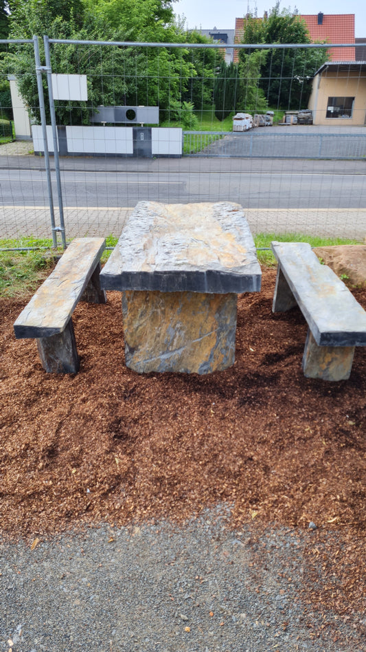 Schiefertisch Bank Sitz Natursteintisch Gartenmöbel Naturstein